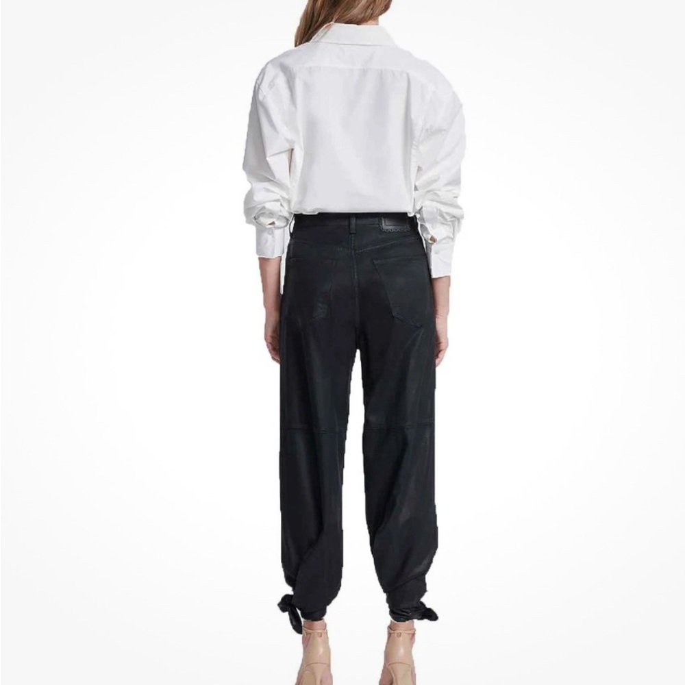 7 For All Mankind Black Bow Tie Coated Denim Wide Leg Jeans - Picture 2 of 11